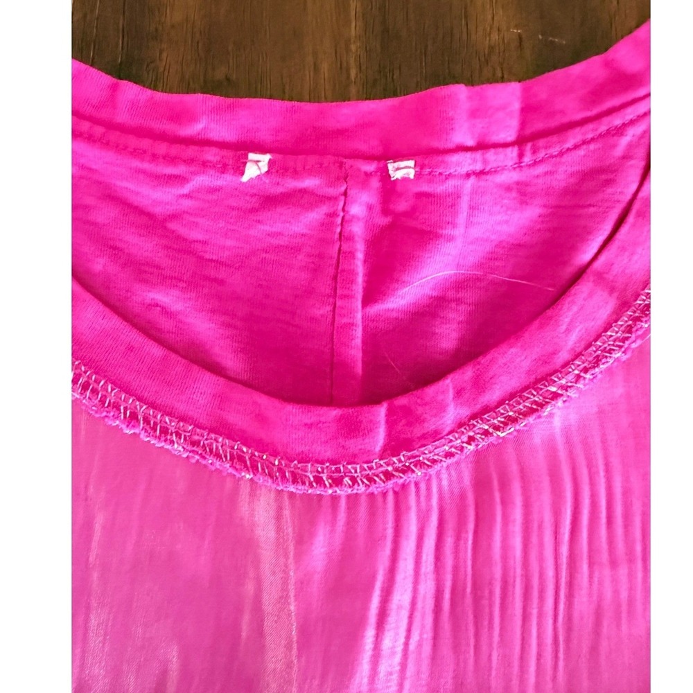 Mademoiselle Rive Droite Neon Pink Mixed Media Graphic Tee Silver Metallic Star - Picture 6 of 9